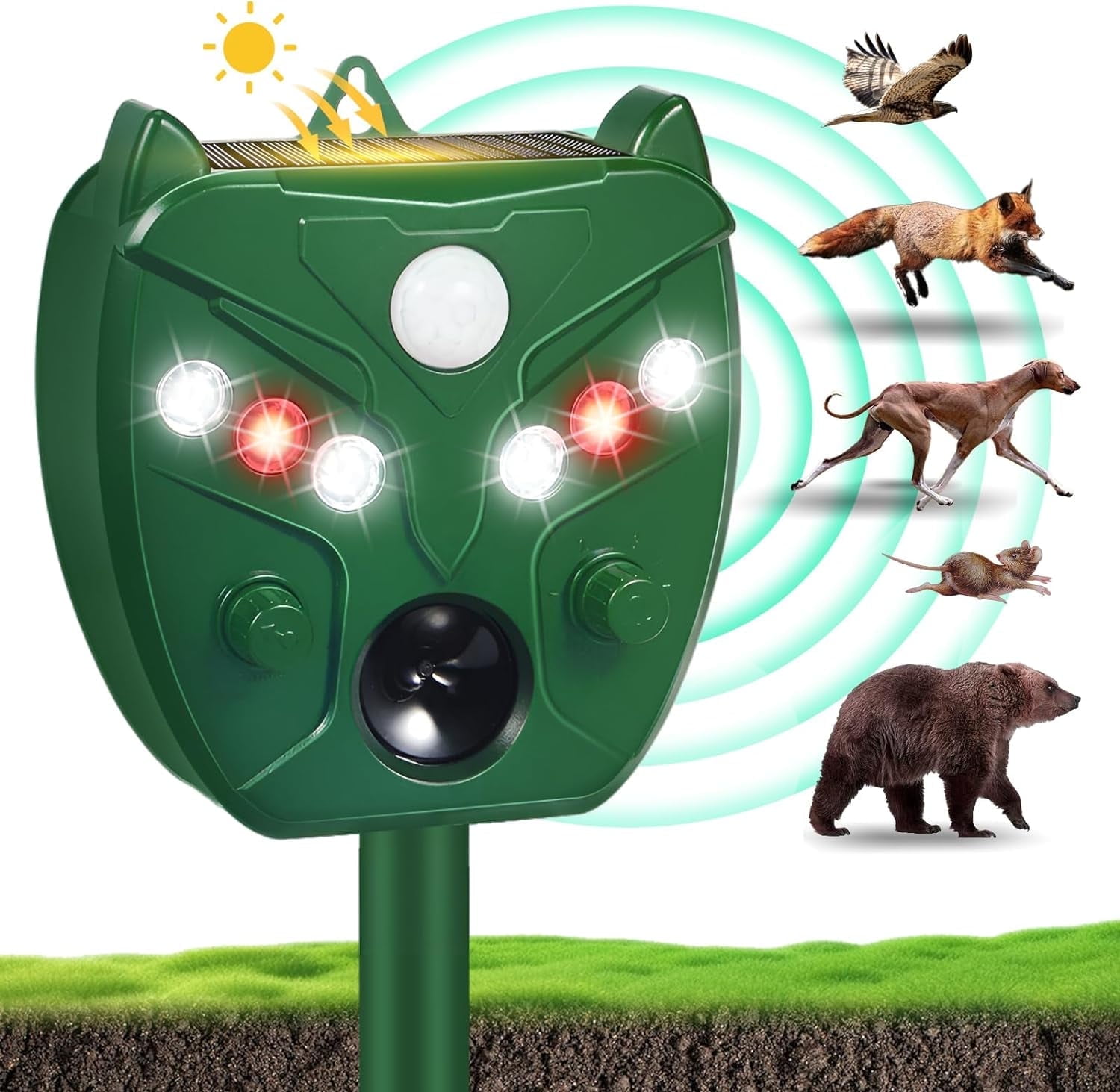 KingFurt Ultrasonic Animal Repellent, Outdoor Waterproof Solar Animal Repeller Keep Deer Cat Dog Skunk Squirrel Rabbit Raccoon Out of Your Garden