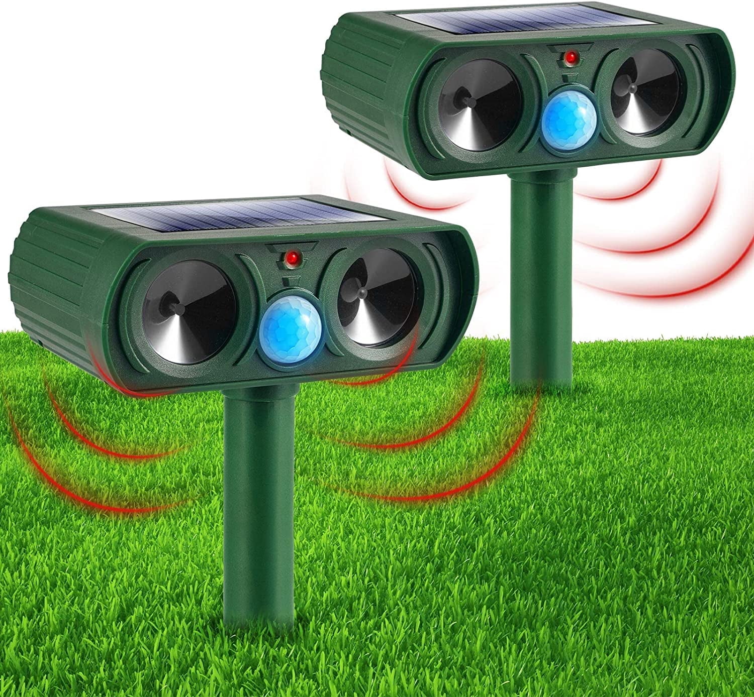 Kqiang Ultrasonic Animal Repellent Waterproof Solar Deterrent Cat Repellent Suppository Set with Ultrasonic Animal Repellent, Unscented (2 Pack)