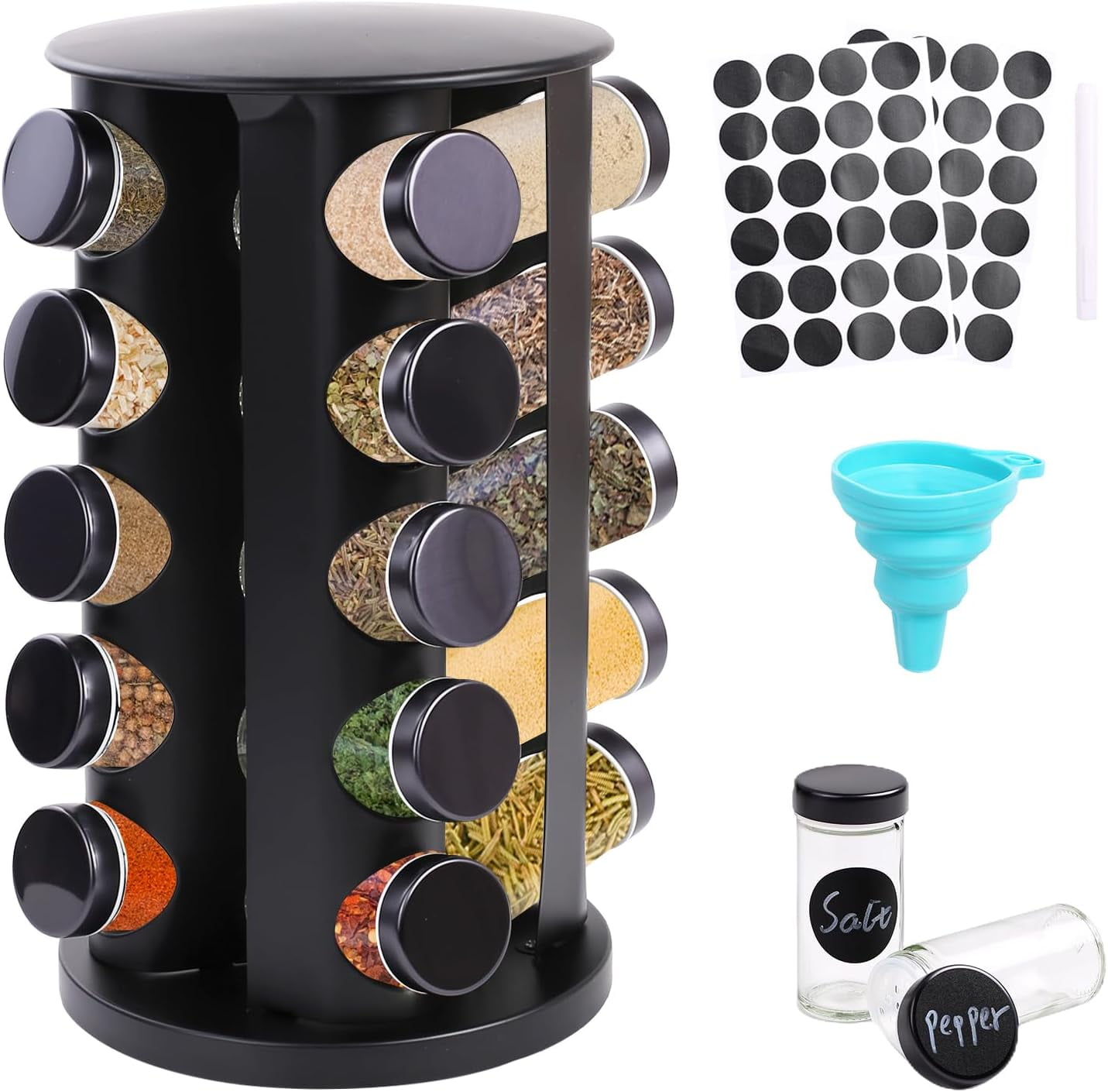 Kqpoinw Spice Carousel, Spice Rack Rotates 360°, Spice Organizer with