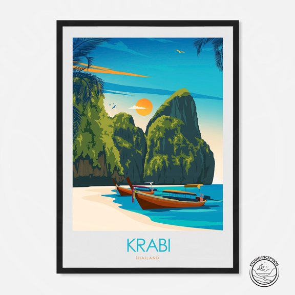 Krabi Minimal Travel Poster Thailand Print Wall Art Gift Asia Poster Print Wall Decor Studio Inception