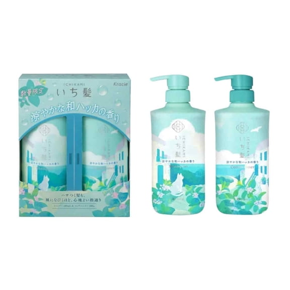 Kracie ICHIKAMI Cool Mint Hair Care Shampoo & Conditioner Limited Edition Set 480ml+480ml