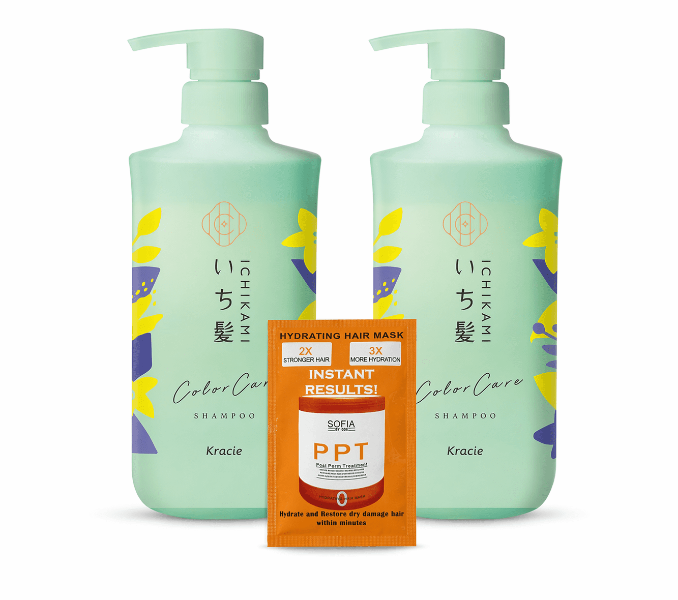 Kracie Ichikami Color Care Shampoo 480ml - 2 pack Value Set Japanese Botanical Hair Care for Soft & Smooth Hair with Free Hair Treatment Mask