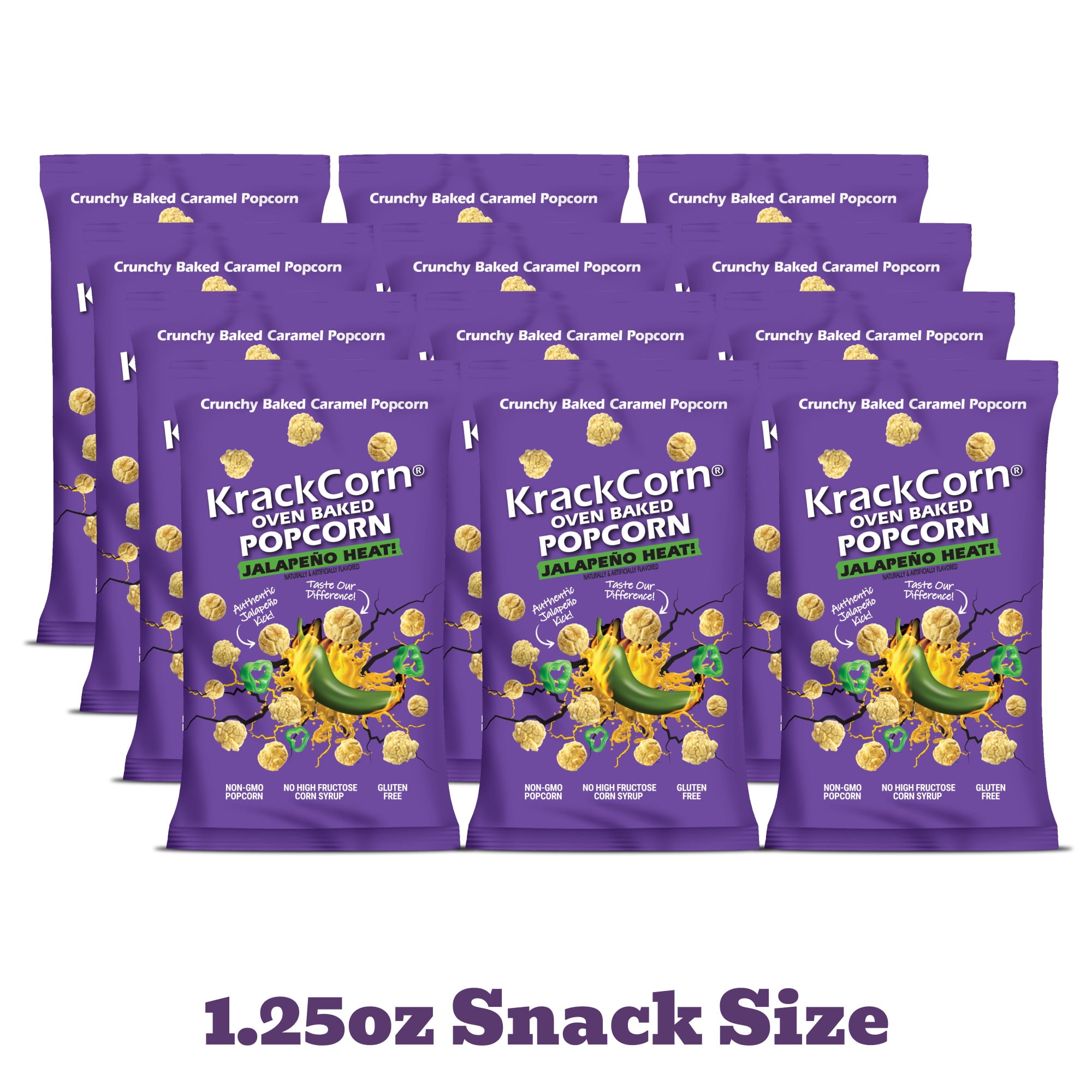 KrackCorn® Popcorn 1.25oz Jalapeno Heat Snack Size - 12 pack