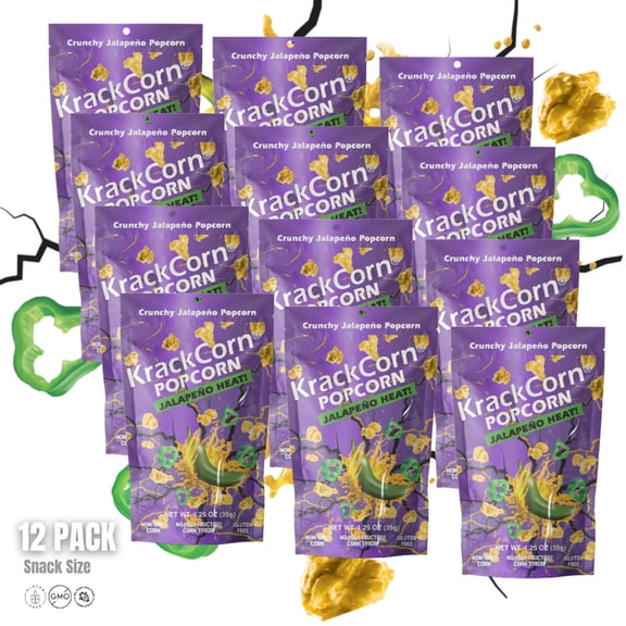 KrackCorn Popcorn 1.25oz Jalapeno Heat Snack Size - 12 pack
