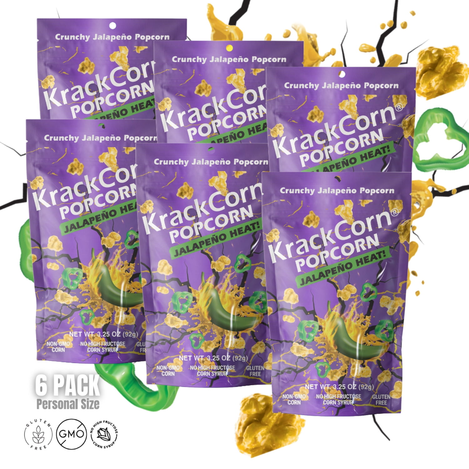 KrackCorn® Popcorn Jalapeno Heat 3.25oz Personal Size - 6 pack
