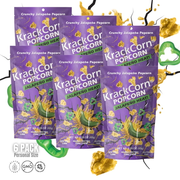KrackCorn Popcorn Jalapeno Heat 3.25oz Personal Size - 6 pack