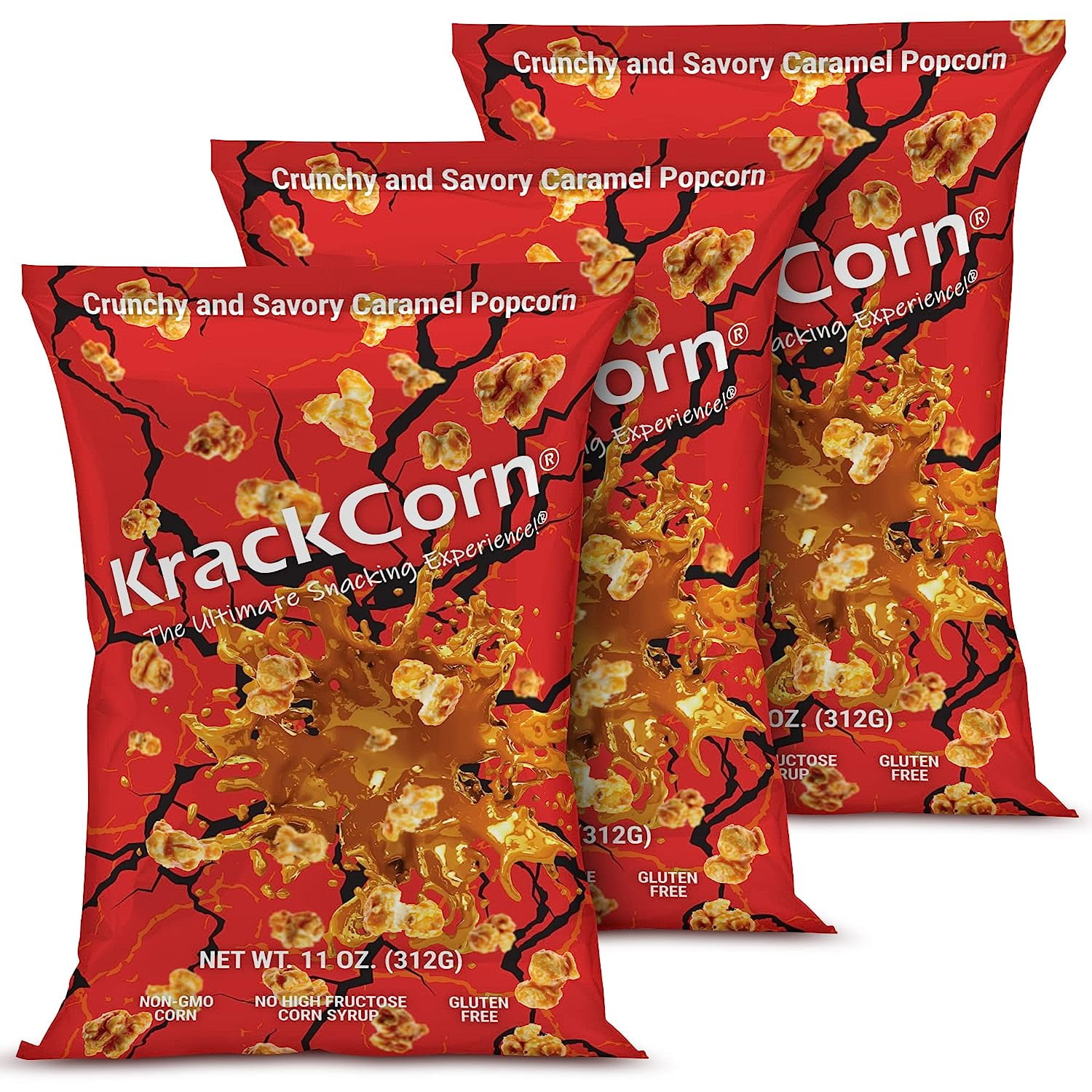 KrackCorn Caramel Popcorn - HHA1&nbsp;Sweet and Salty Gourmet Popcorn Snack - Gluten-Free, Non-GMO Caramel Corn Popcorn - Delicious Flavored Popcorn Treat for Family Parties, Movie Nights- Pack of 3