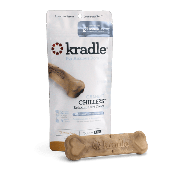 Kradle Calming Chillers, Relaxing Hard Dog Chews, Chicken Flavor, 2 Dry Chews, 4 Ounce Bag