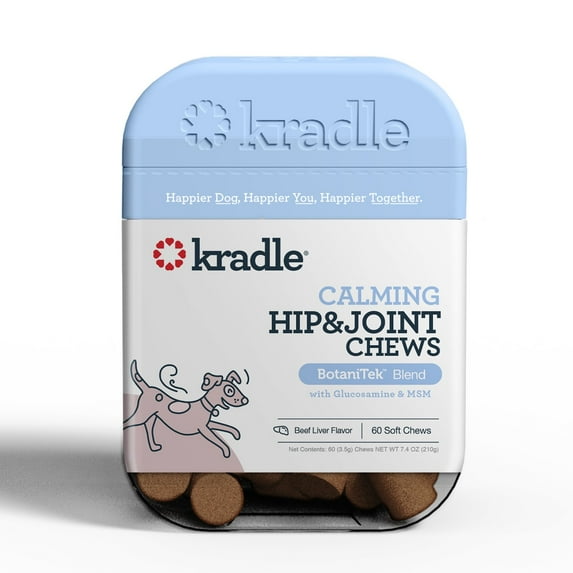 Kradle Calming Hip & Joint Soft Chews, Dog Mobility Support, Beef Liver Flavor, 60 Count