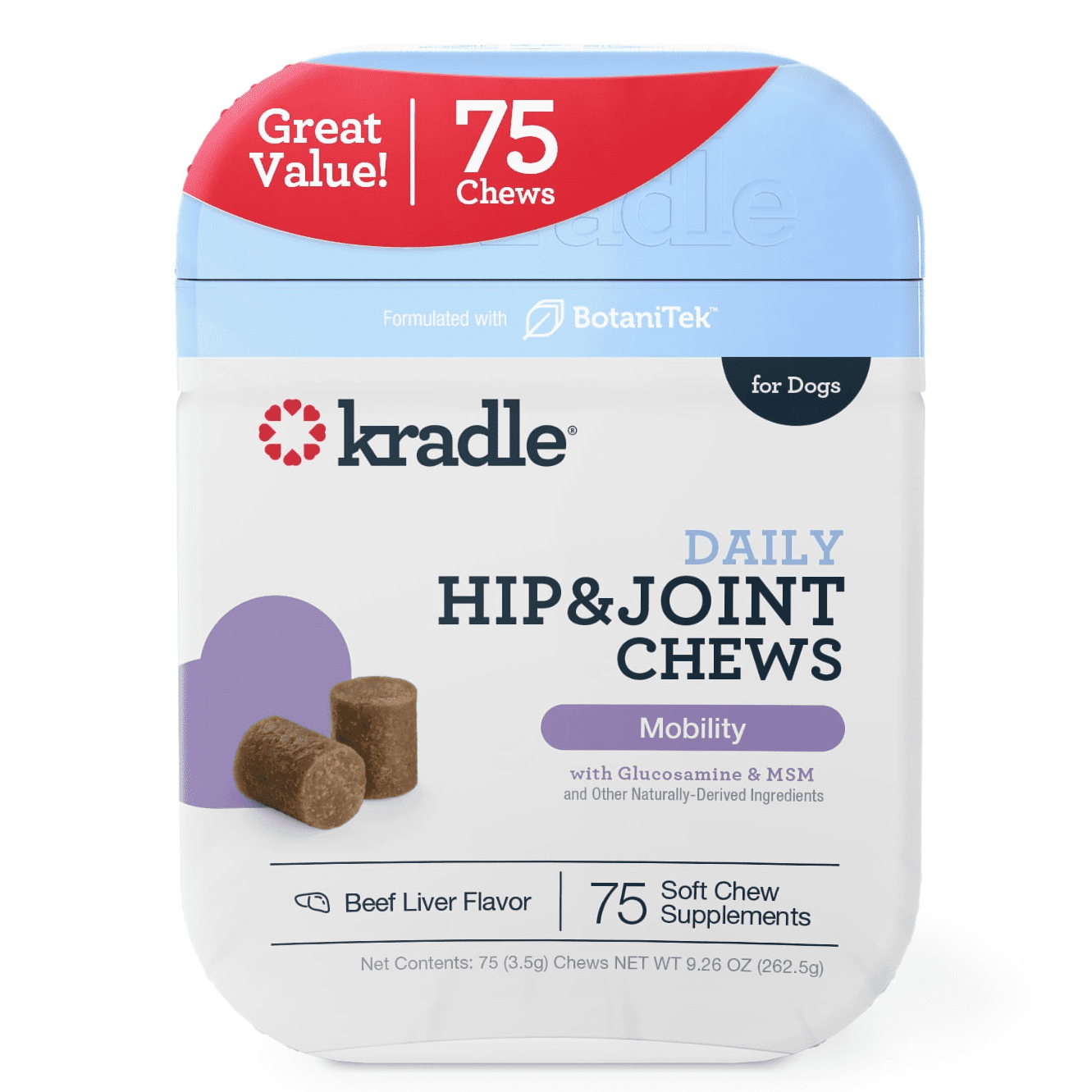 Kradle Calming Hip Joint Soft Chews Dog Mobility Support Beef Liver Flavor 75 Count Walmart