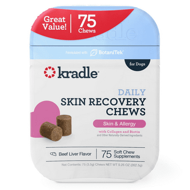 Kradle Calming Skin Recovery Soft Chews Dog Skin & Coat Support, Beef Liver Flavor, 75 Count