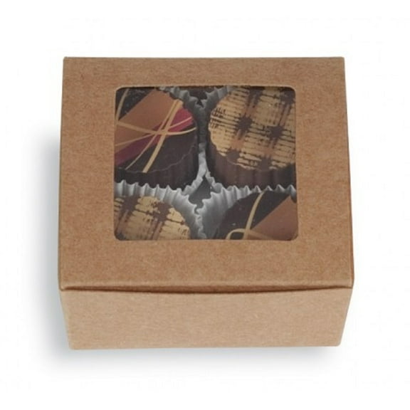 Kraft 4 Piece Ballotin Candy Box With Window - 2-5/8in. x 2-1/2in. x 1-1/4in. - 25 Pack