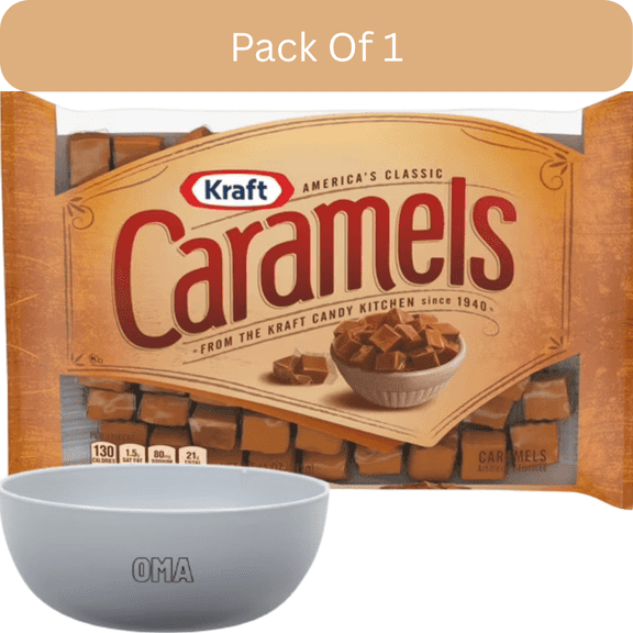Kraft Americas Classic Individually Wrapped Candy Caramels  11 oz Bag-1pk, With White Bowl By OMA