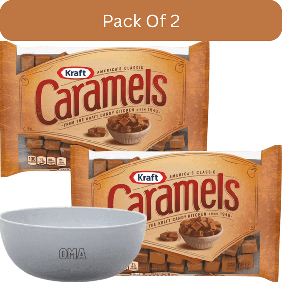 Kraft Americas Classic Individually Wrapped Candy Caramels  11 oz Bag-2pk, With White Bowl By OMA