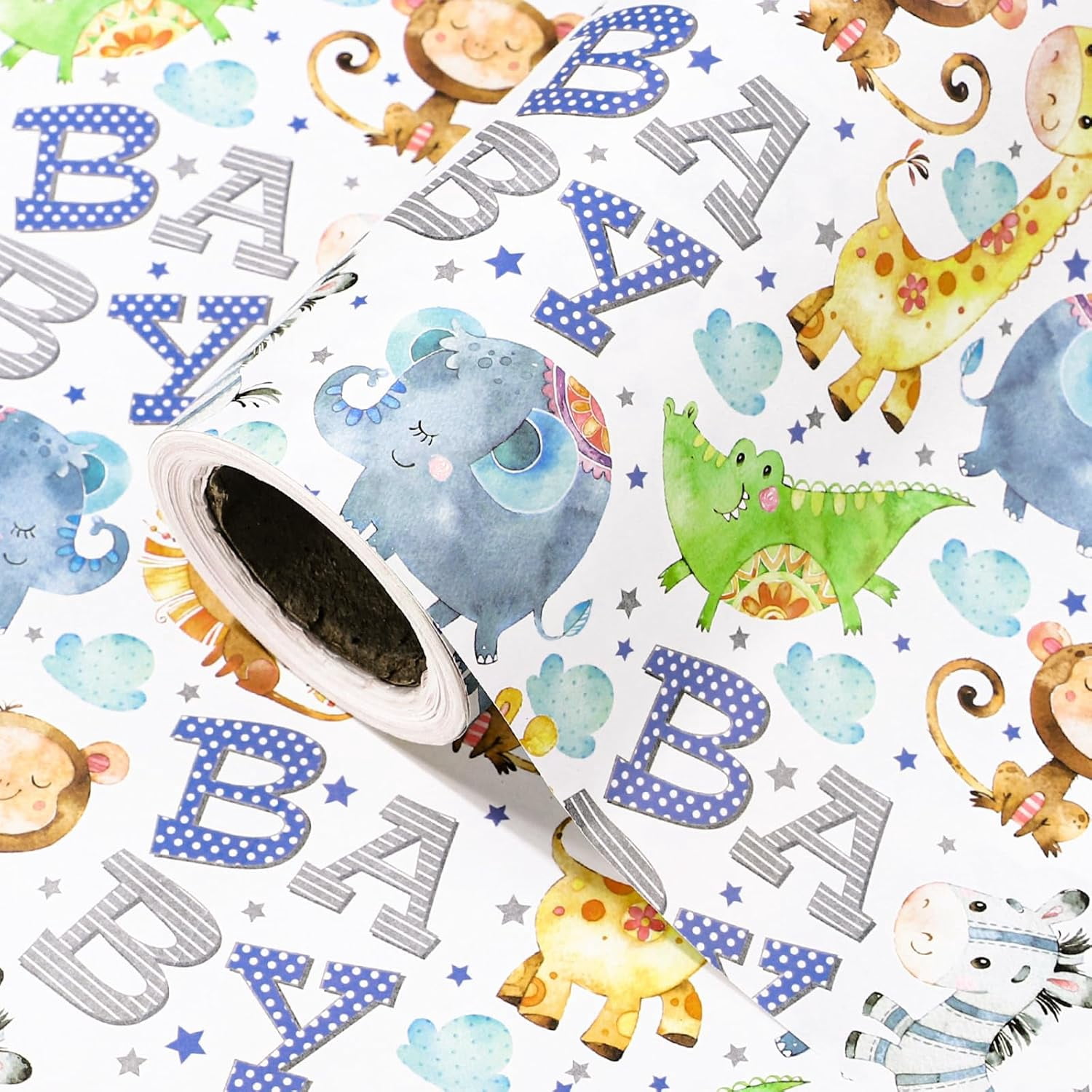 Kraft Baby Shower Wrapping Paper Roll - Mini Roll - 17 Inch x 16.5 Feet - Cute Animal Wrapping Paper for Baby Shower, Kids Girls Birthday Birthday