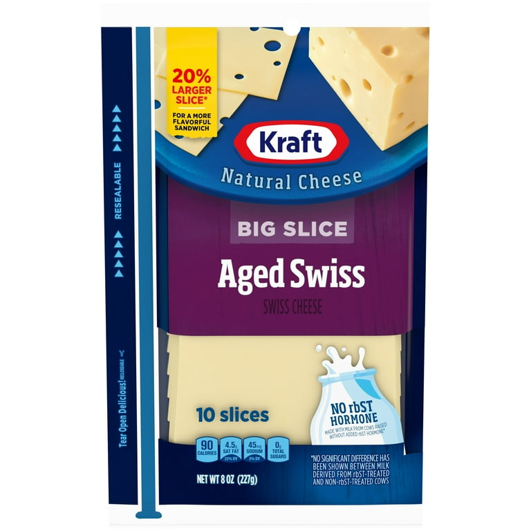 Kraft Big Slice Aged Swiss Cheese Slices, 10 Count