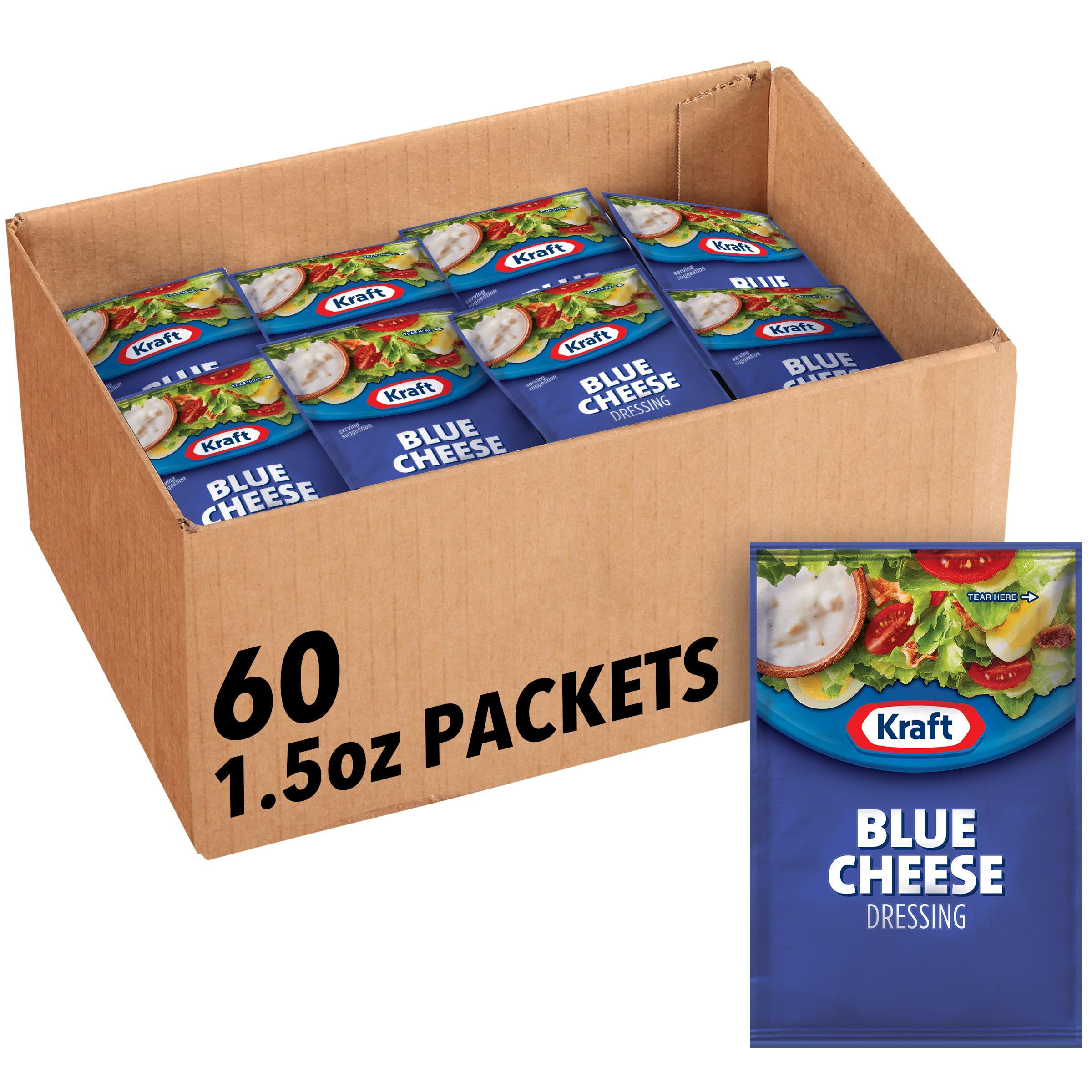 Kraft Blue Cheese Salad Dressing Single Serve Packet (1.5 Oz Packets, Pack Of 60)