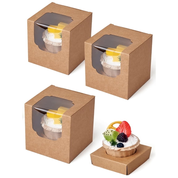 Kraft Brown 100-Count Individual Cupcake Paper Holders with Inserts and Window