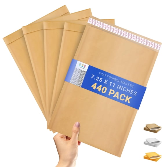 Kraft Bubble Mailer, Natural Brown Paper Shipping Envelopes, Self Seal, 440 pack, 7.25 x 11 in