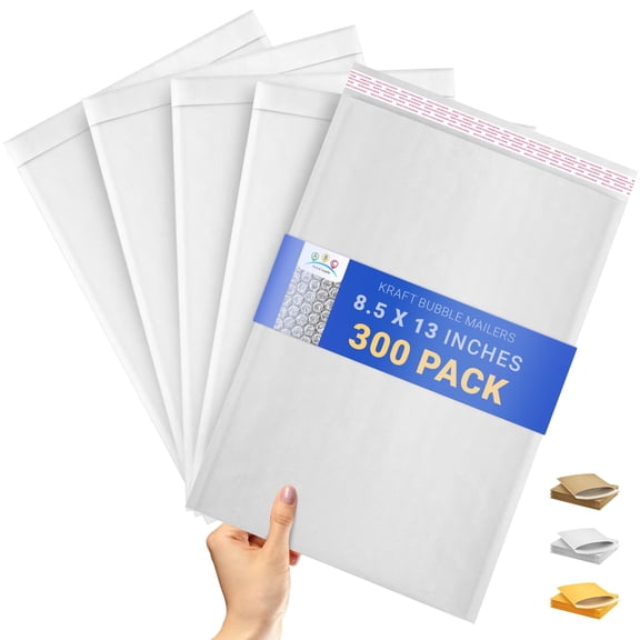 White Kraft Bubble Mailers, Padded Self Seal Envelopes, 300 Count, 8.5 x 13 in