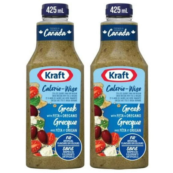 Kraft Calorie-Wise Greek Salad Dressing with Feta and Oregano, 425ml (2 Pack)