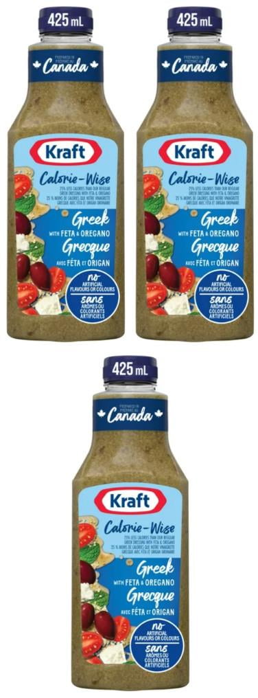 Kraft Calorie-Wise Greek Salad Dressing with Feta and Oregano, 425ml (3 Pack) - Walmart.com Kraft Calorie-Wise Greek Salad Dressing with Feta and Oregano, 425ml (3 Pack) - Walmart.com