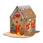 Kraft Christmas Houses Handmade Paper Material Indoor Outdoor Decorations Unassembly Cardboard House for Kids Children Style A