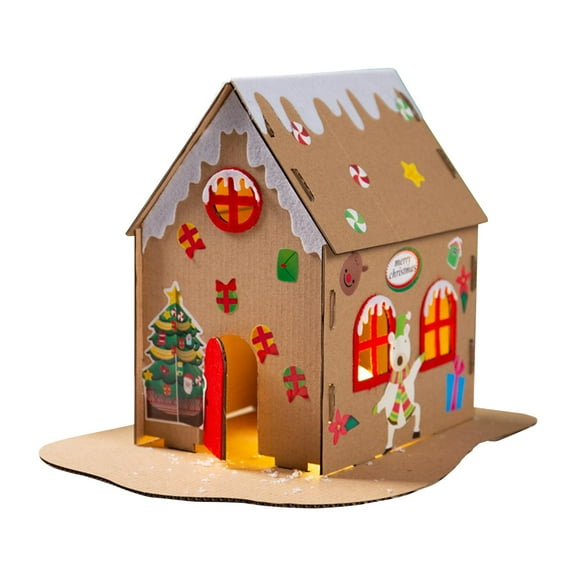 Kraft Christmas Houses Handmade Paper Material Indoor Outdoor Decorations Unassembly Cardboard House for Kids Children Style A