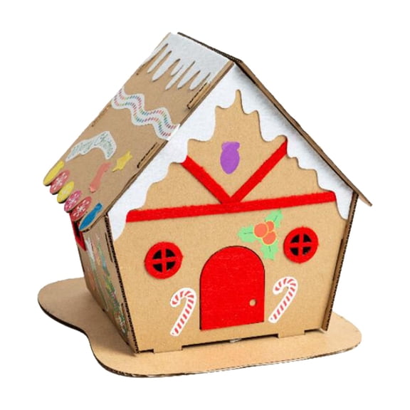 Kraft Christmas Houses Handmade Paper Material Indoor Outdoor Decorations Unassembly Cardboard House for Kids Children Style B
