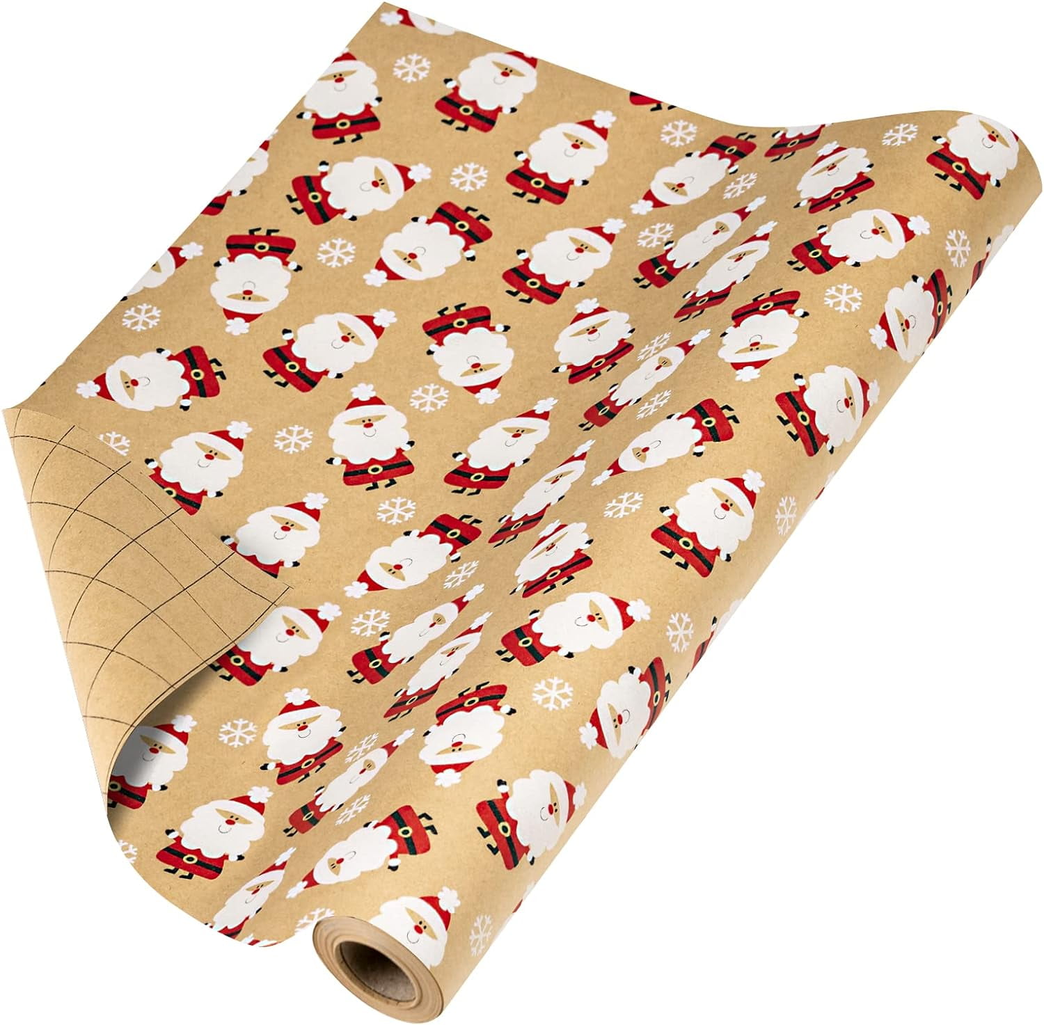 Kraft Christmas Wrapping Paper Roll Red and White Santa Claus Design