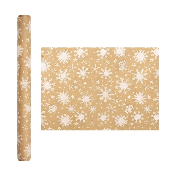 Kraft Christmas Wrapping Paper Rolls, Vintage Snowflakes Pattern, Rustic Farmhouse Woodland Gift Wrap for Family, Friends, Christmas, Holiday, 17 in x 118 in - Akmoler