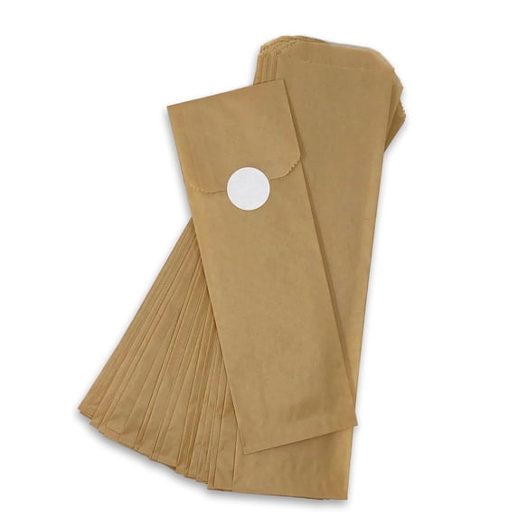 Kraft Churro Bags Plus Stickers for Sealing. 125 Bags for Pretzel Rods, Bakery Treats, or Silverware. Includes Stickers for Labeling and Sealing. Made in USA