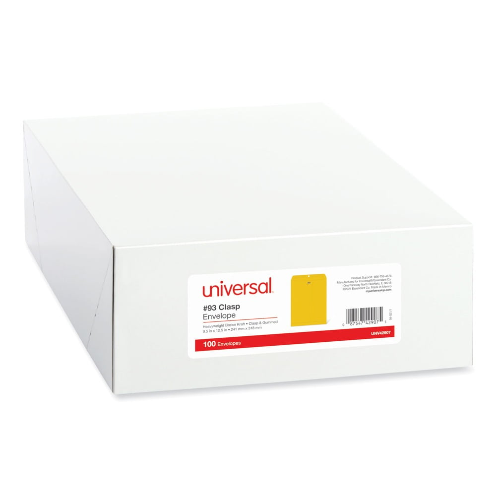 Universal UNV42907 9.5 in. x 12.5 in. #12 1/2 Square Flap Clasp/Gummed Closure Envelope - Brown Kraft (100/Box)