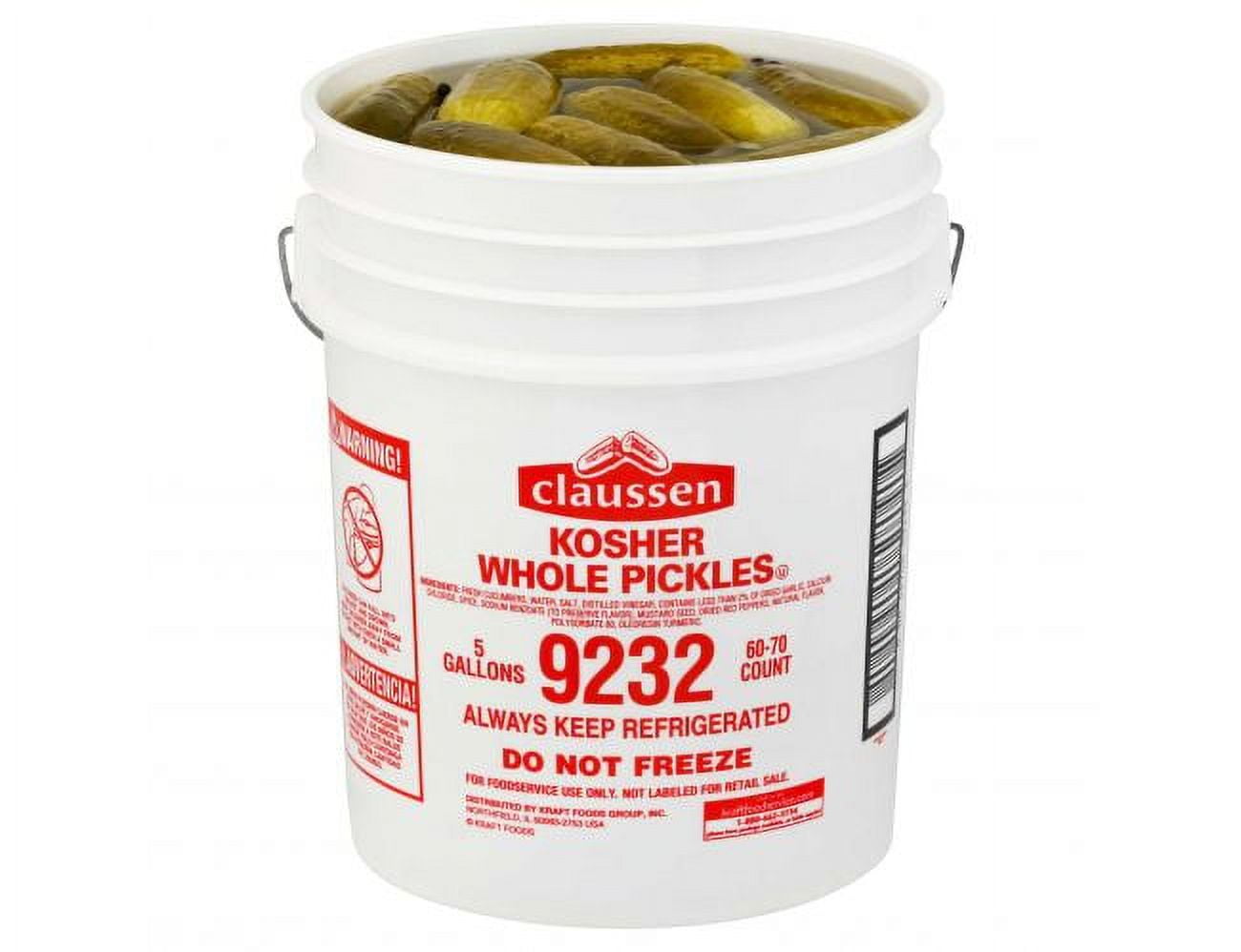 Kraft Claussen Kosher Whole Dill Pickle, 5 Gallon Pail, 640 ounce 1