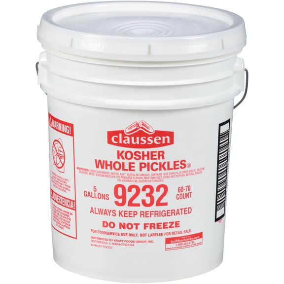 CLAUSSEN Whole Dill Pickles, 5 gal. Pail, 60-70 Count