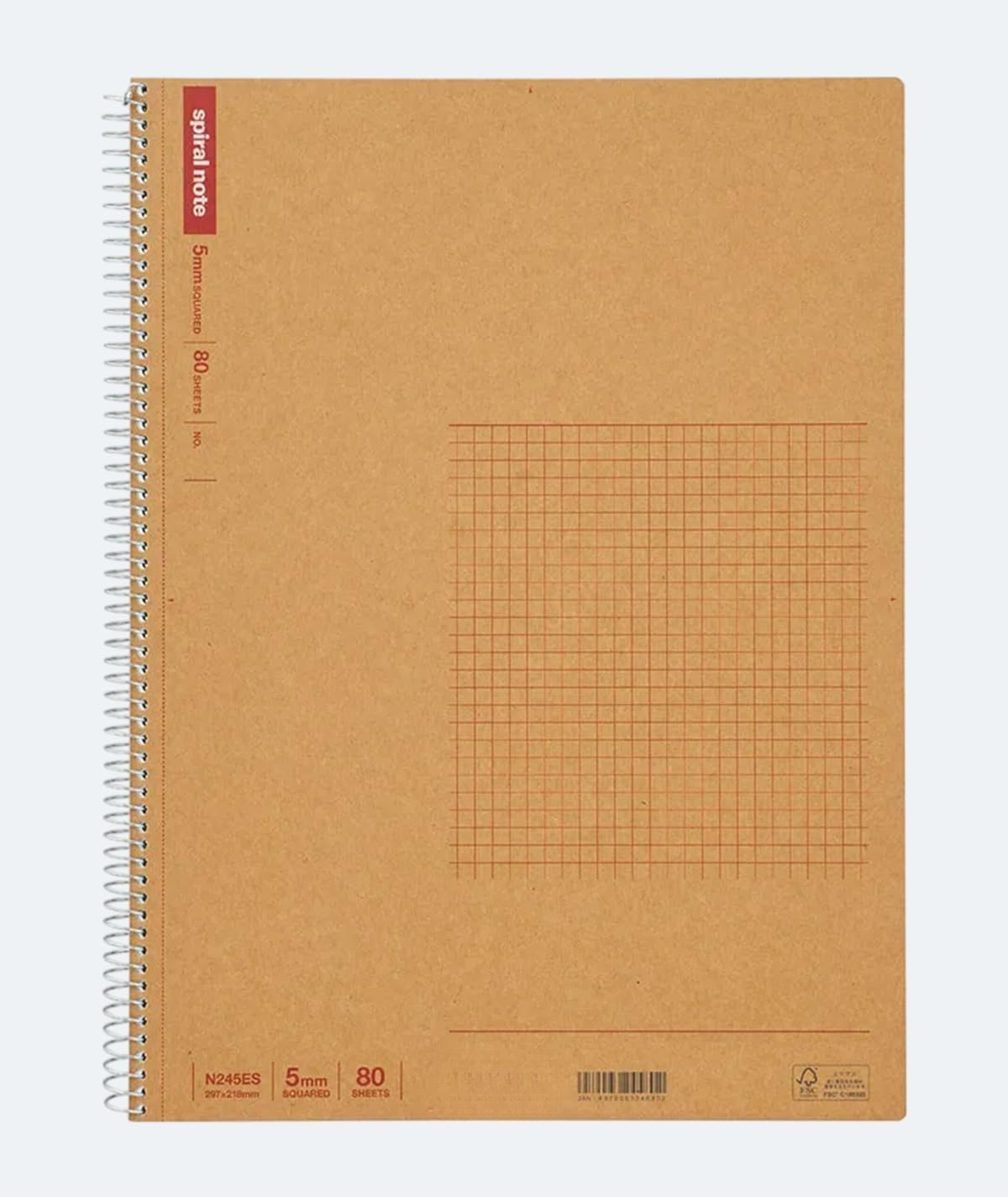 Perforated Graph Notebook Kraft Cover A4 Spiral Grid Notebook (11.69