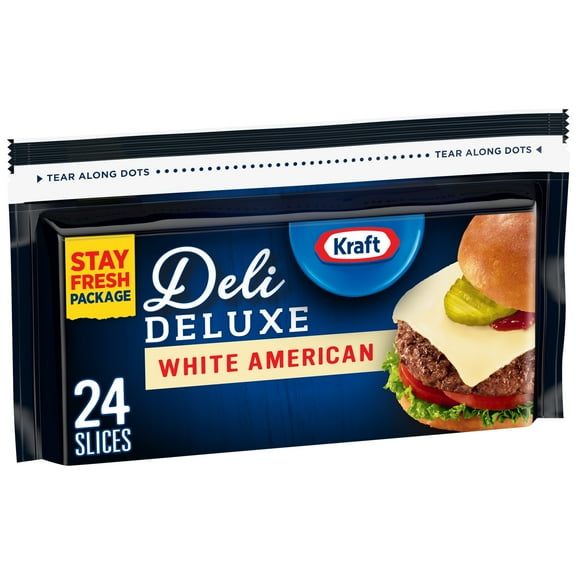 Kraft Deli Deluxe White American Cheese Slices, 16 oz Pack, 24 Slices