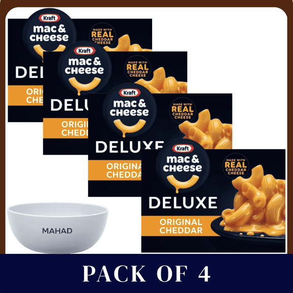 Kraft Deluxe Cheddar Mac and Cheese 14 oz 4 Pack Creamy Pasta Dinner Box with Bowel by Mahad