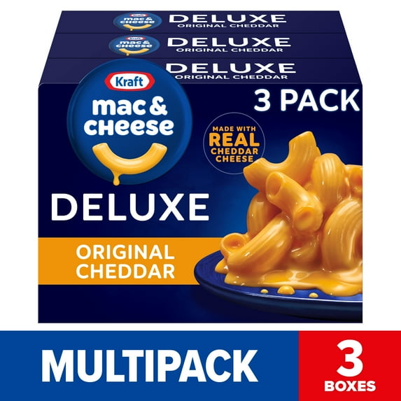 Kraft Deluxe Original Cheddar Mac N Cheese Dinner, 3 ct Pack, 14 oz Boxes, Shelf-Stable