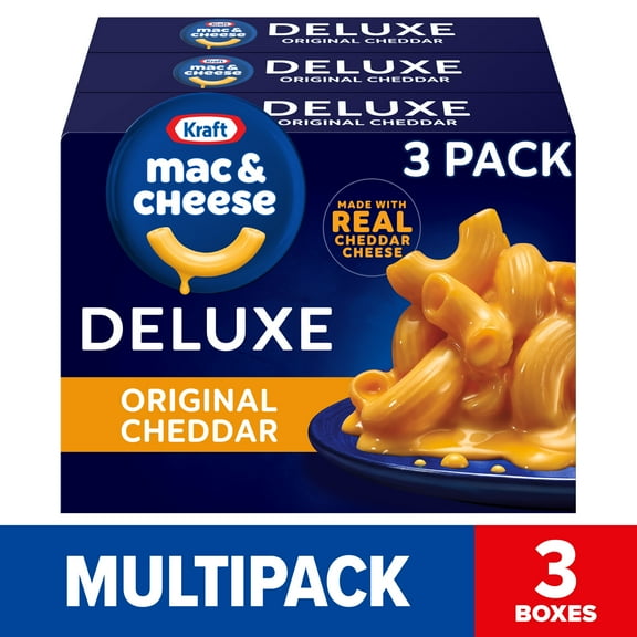 Kraft Deluxe Original Cheddar Mac N Cheese Dinner, 3 ct Pack, 14 oz Boxes, Shelf-Stable