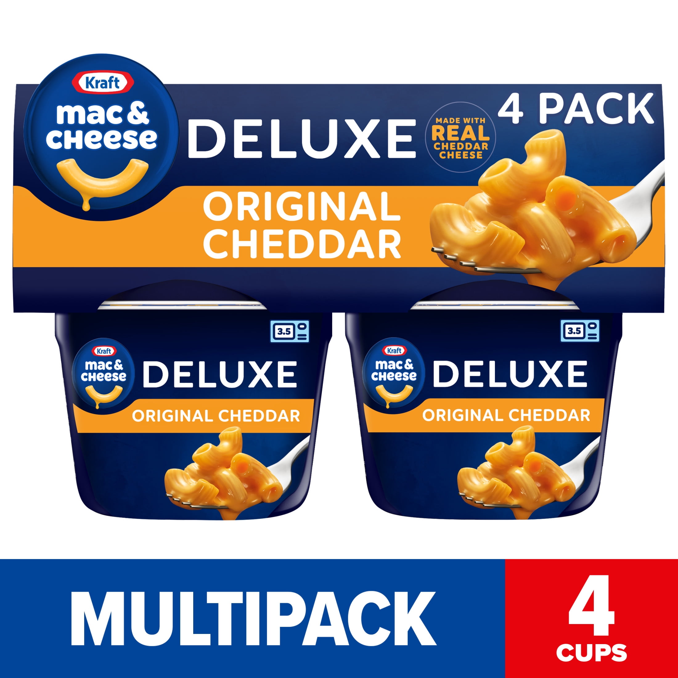 Kraft Deluxe Original Mac N Cheese Easy Microwavable Dinner, 4 ct Pack, 2.39 oz Cups, Shelf-Stable