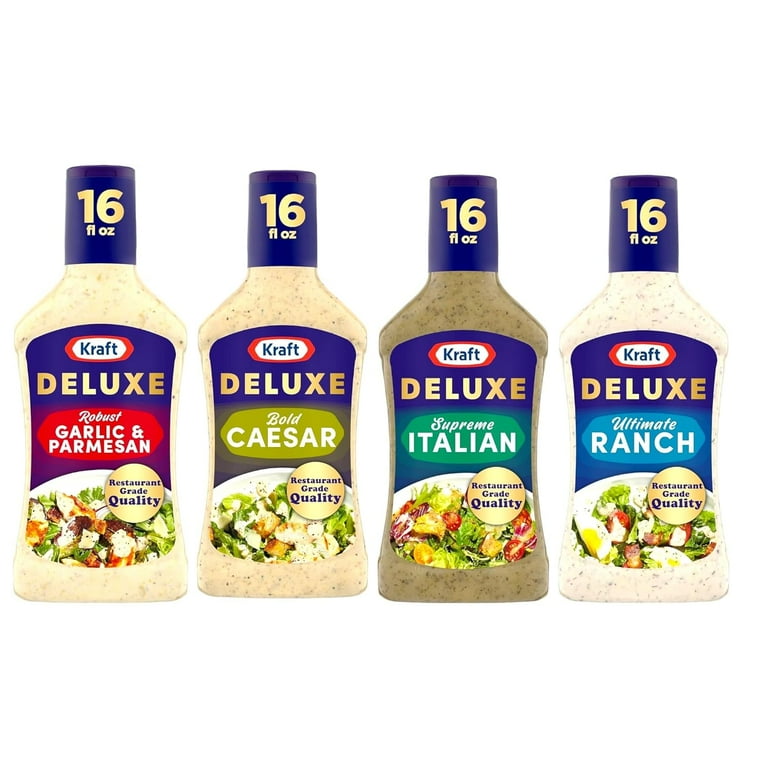 Kraft Deluxe Salad Dressing Combo Set - Includes (Robust Garlic & Parmesan, Bold Caesar, Supreme Italian, and Ultimate Ranch) 4 Pack - Walmart.com Kraft Deluxe Salad Dressing Combo Set - Includes (Robust Garlic & Parmesan, Bold Caesar, Supreme Italian, and Ultimate Ranch) 4 Pack - Walmart.com