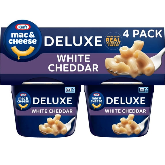 Kraft Deluxe Mac and Cheese, 4 Cups, for Easy Dinner or Dinner Sides, White Cheddar, No Artificial Flavors or Dyes, 2.39 oz