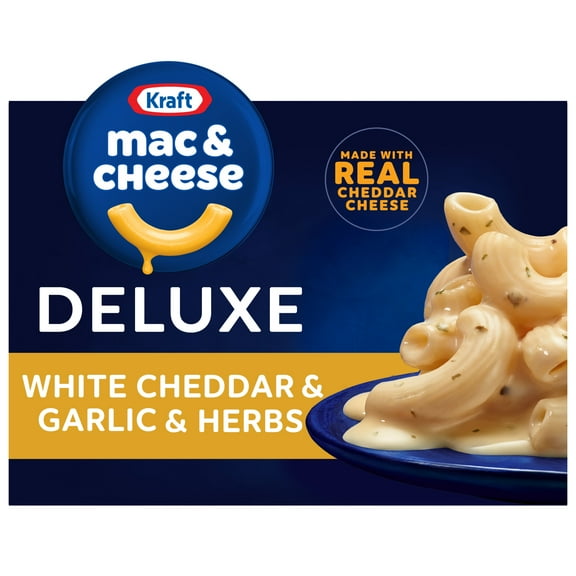 Kraft Deluxe White Cheddar and Garlic & Herbs Mac N Cheese Dinner, 11.9 oz Box, Shelf-Stable