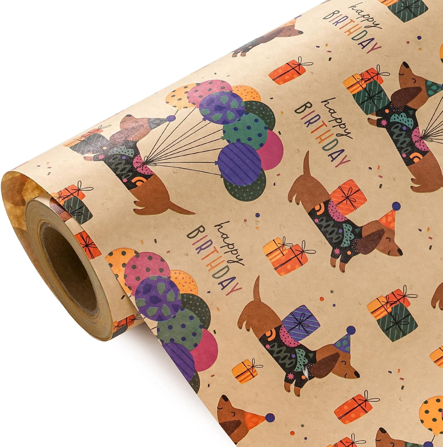 Kraft Dog Birthday Wrapping Paper Roll - Mini Roll - 17 Inch x 16.5 Feet - Dachshund Dog Wrapping Paper Perfect for Kids Boys Girls Birthday, Dogs Lover