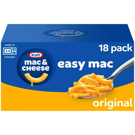 Kraft Easy Mac Original Mac N Cheese Macaroni and Cheese Microwavable Dinner, 18 ct Packets