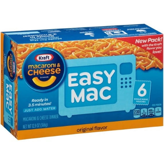 Kraft Easy Mac Original Macaroni & Cheese Dinner 12.9 oz box containing 6 pouches (Pack of 10)