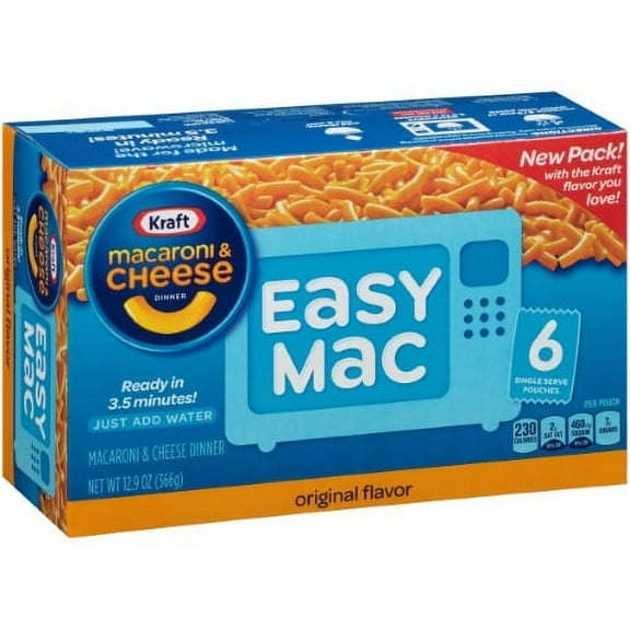 Kraft Easy Mac Original Macaroni & Cheese Dinner 12.9 oz box containing 6 pouches (Pack of 24)