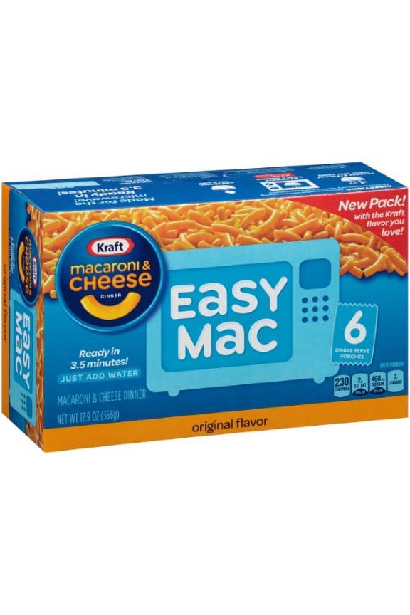 Easy Mac Original Macaroni & Cheese Dinner 12.9 oz box containing 6 pouches (Pack of 4)