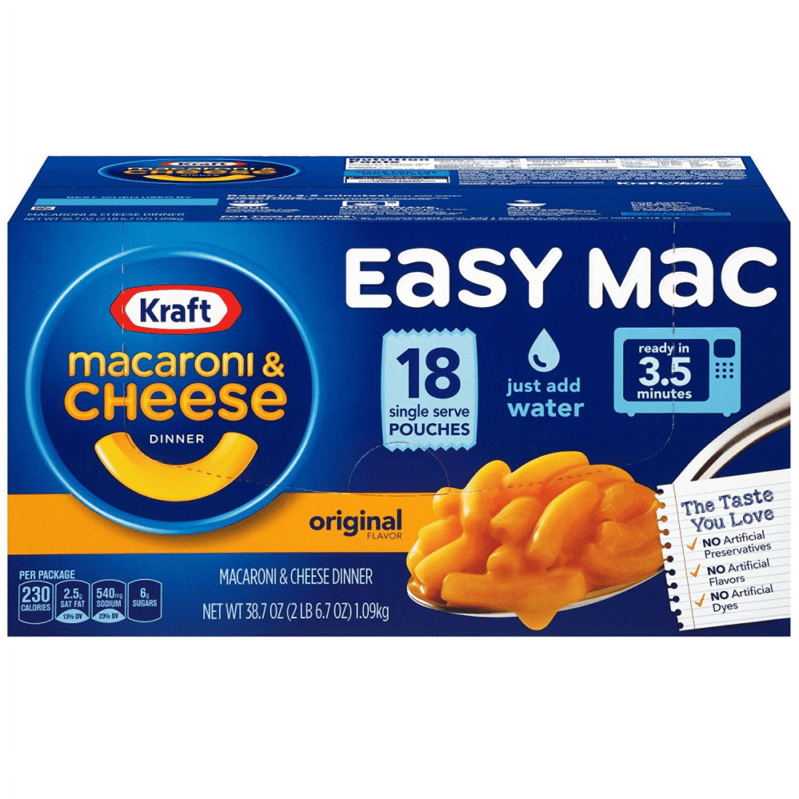 Kraft Easy Mac Original Macaroni and Cheese Dinner 18 Microwaveable Single  Serve Packets